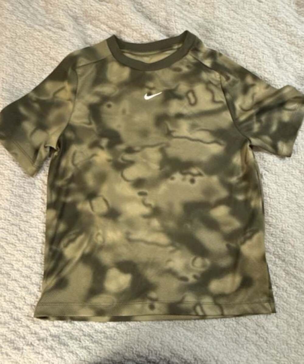 Nike Dri-FIT Youth Green Camo Print Training Crewneck T-Shirt